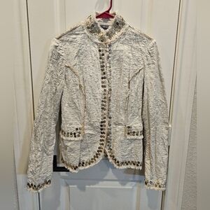 Per Se Crinkled Taupe Blazer with Gold Accents